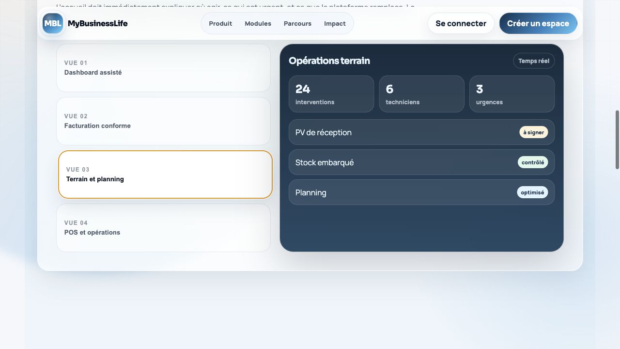 Démonstration des opérations terrain MyBusinessLife