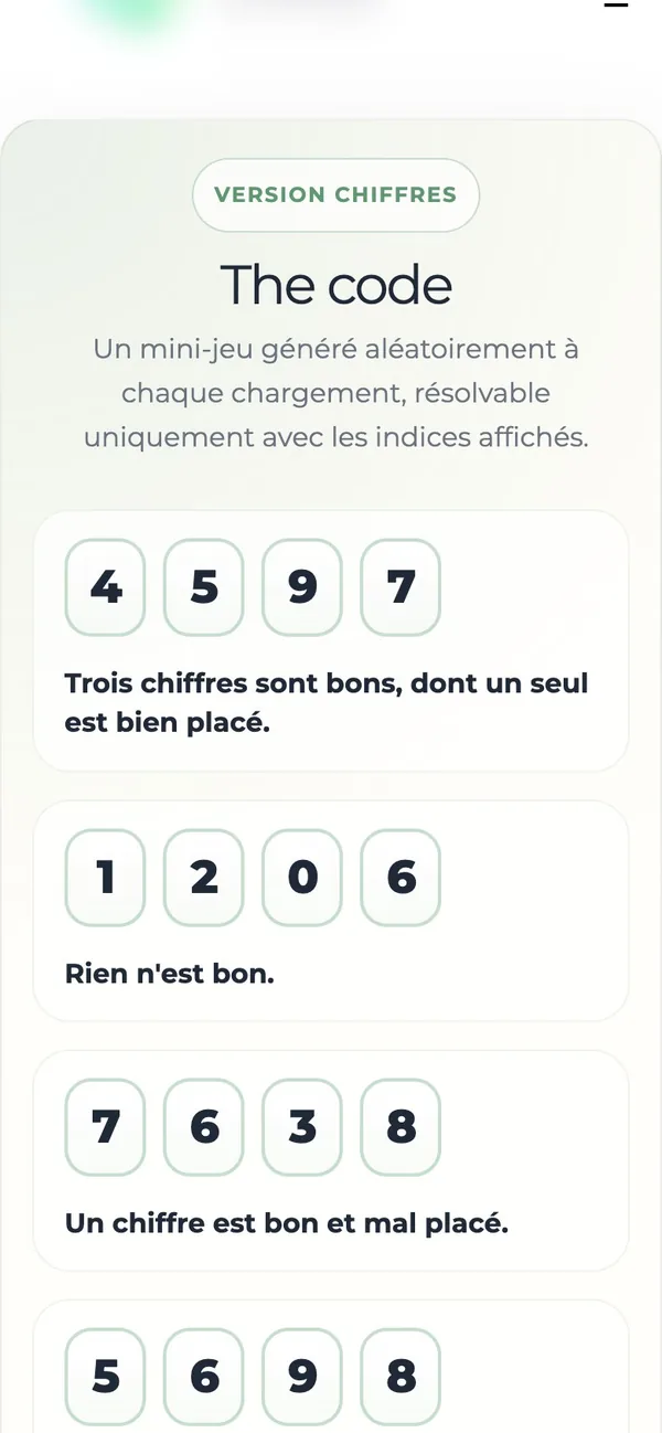 Site d'un organisme de formation : mini-jeu sur mobile (capture anonymisée)