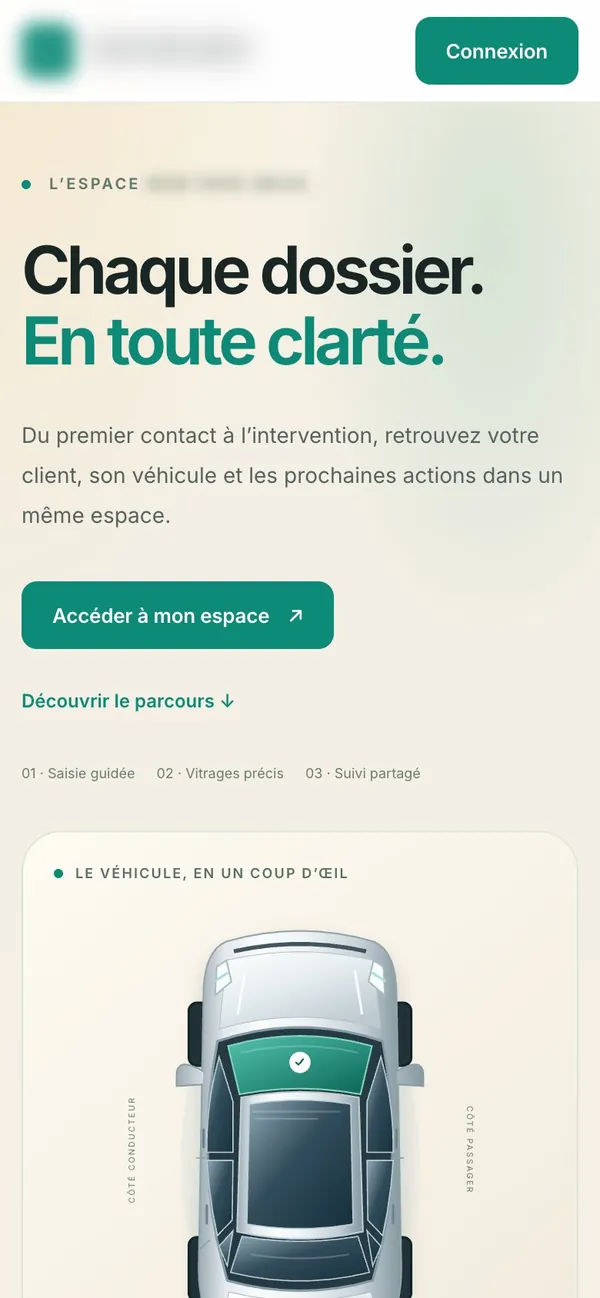 Application métier de gestion de dossiers pare-brise (capture anonymisée)